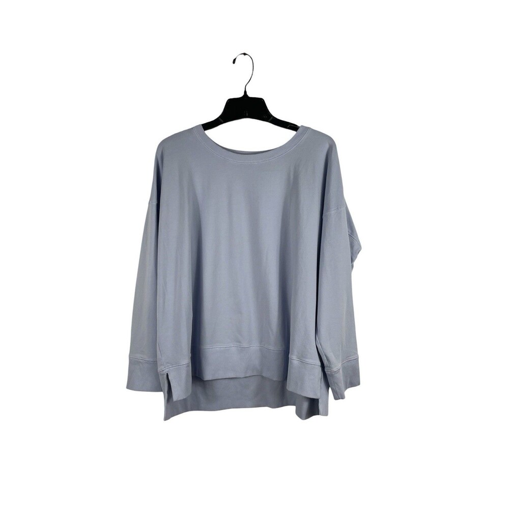 Eileen Fisher Top XL Stone Blue Gray Stretchy Soft Relaxed Minimalist Sweatshirt
